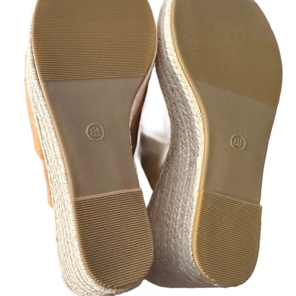 NEW PiePieBuy Women’s Wedge Espadrille Slip-On Suede Sandals Tan Size 8.5